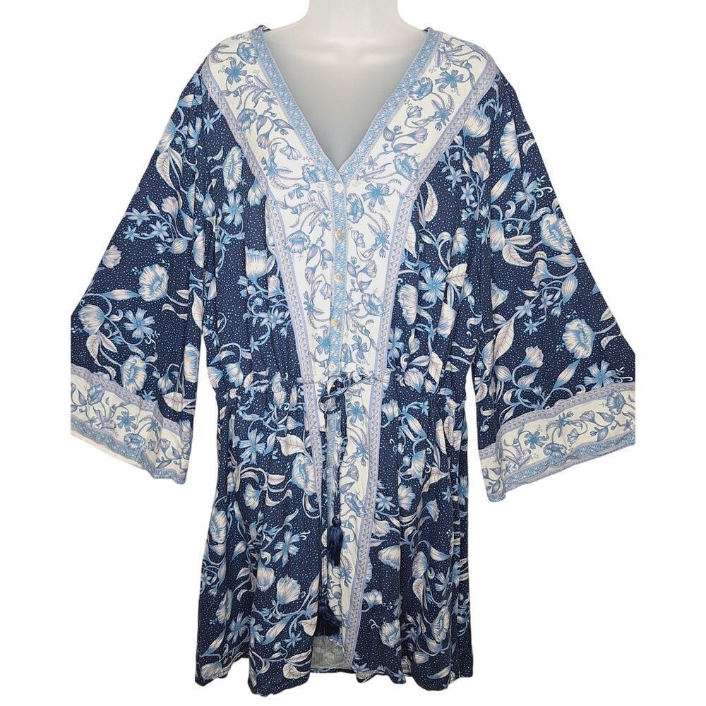 New! Aveology Avenue Maya Tunic Dress Top Floral Navy Resort Boho 26 / 28 — image 3 of 8